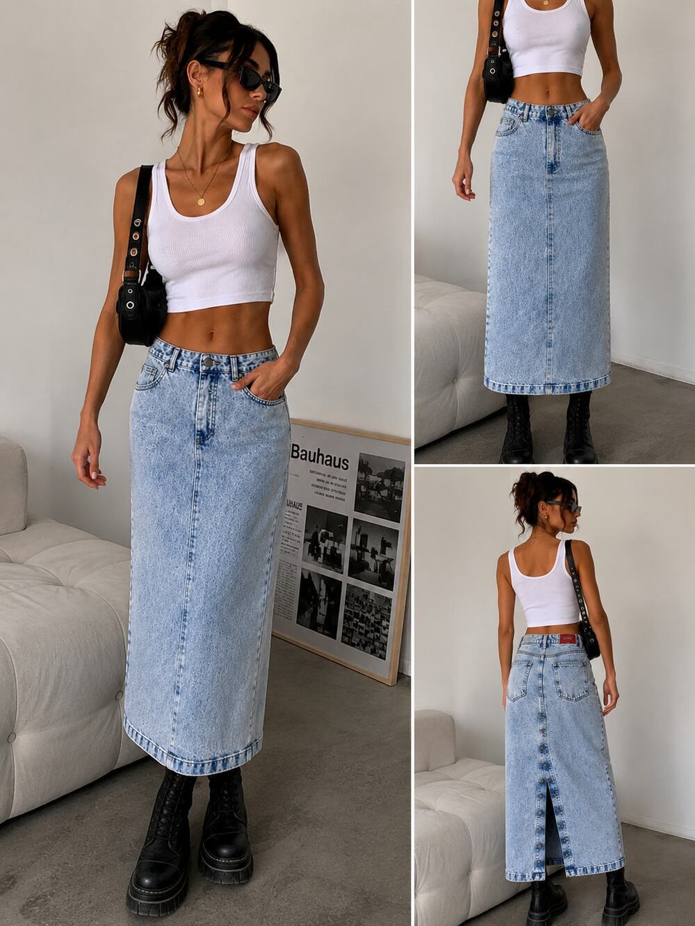 Vintage Candie's Acid Wash Denim Midi Skirt Button Front Y2K Grunge Size 3/4